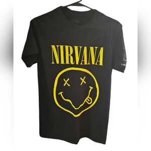 Black Nirvana Smiley Face T-Shirt Size S Modern Not Vintage